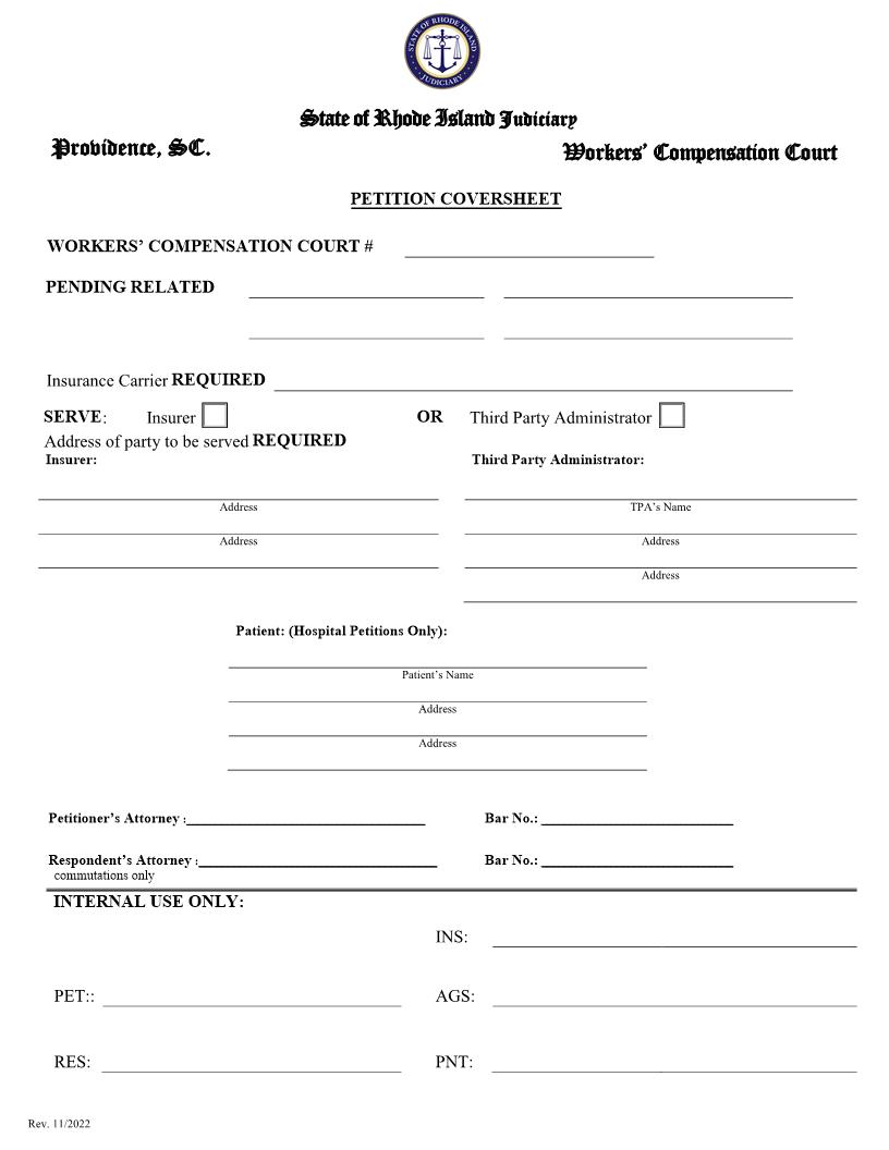 Petition Coversheet | Pdf Fpdf Doc Docx | Rhode Island