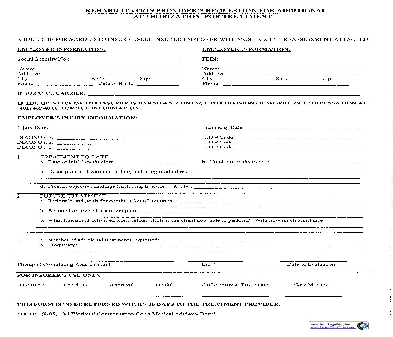 Rehabilitation Providers Requestion For Additional Authorization For Treatment {MAB06} | Pdf Fpdf Doc Docx | Rhode Island