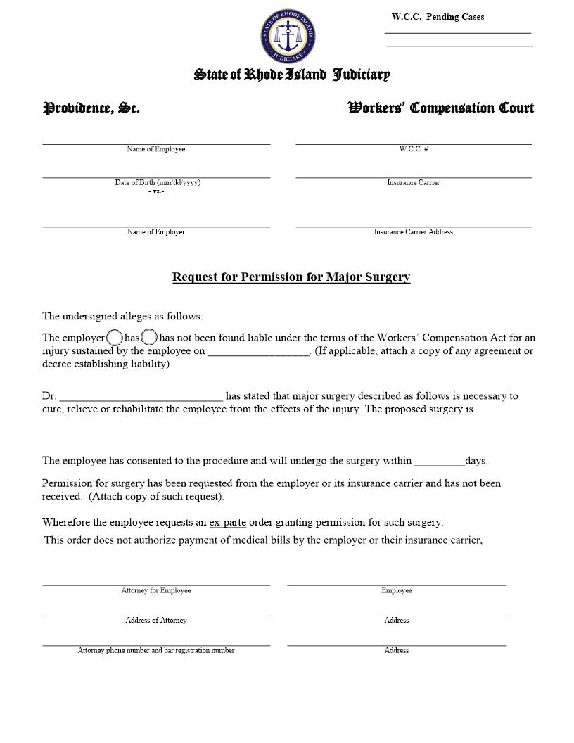 Request For Permission For Major Surgery | Pdf Fpdf Docx | Rhode Island