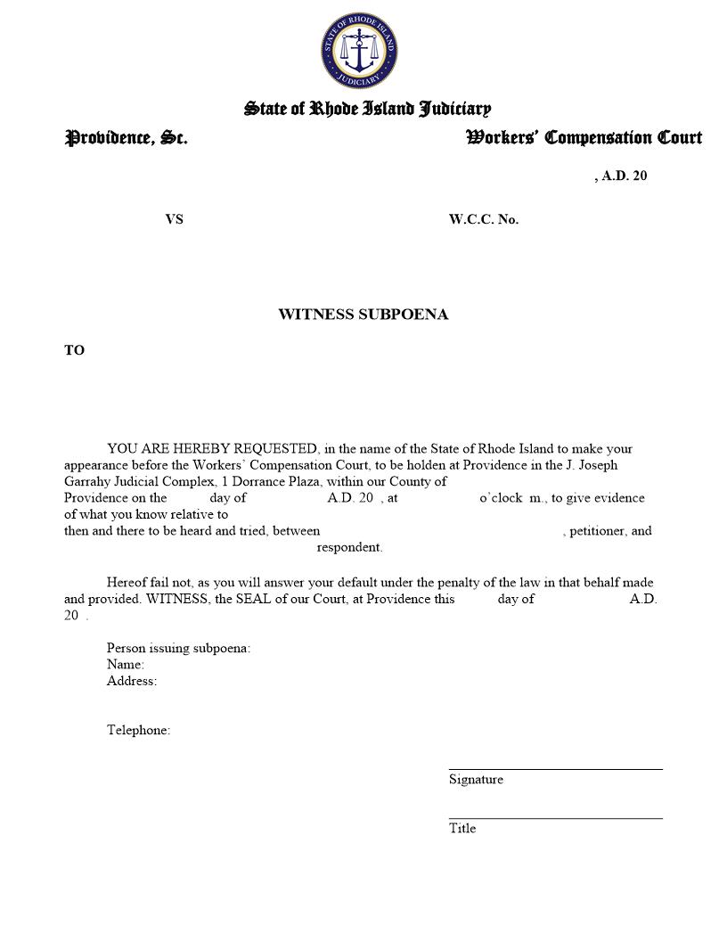 Witness Subpoena | Pdf Fpdf Docx | Rhode Island