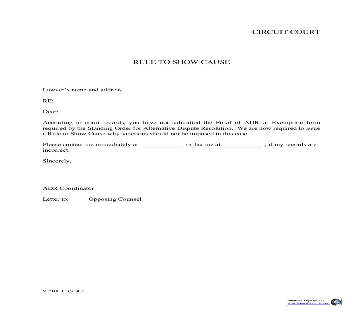 Rule To Show Cause {SCADR103} | Pdf Fpdf Doc Docx | South Carolina