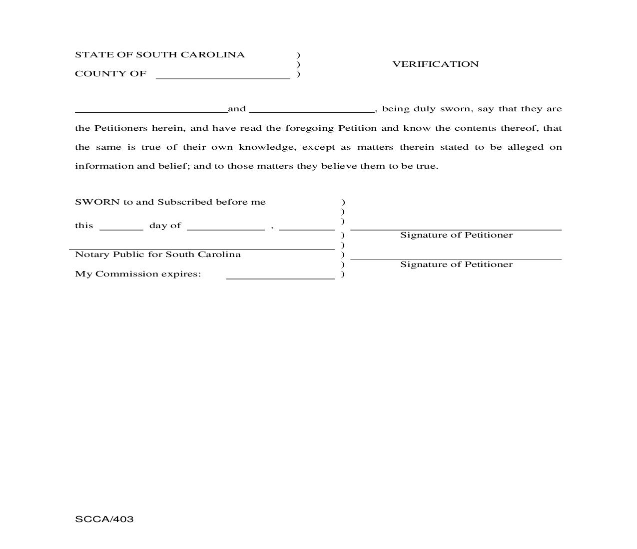 Verification {SCCA-403} | Pdf Fpdf Doc Docx | South Carolina