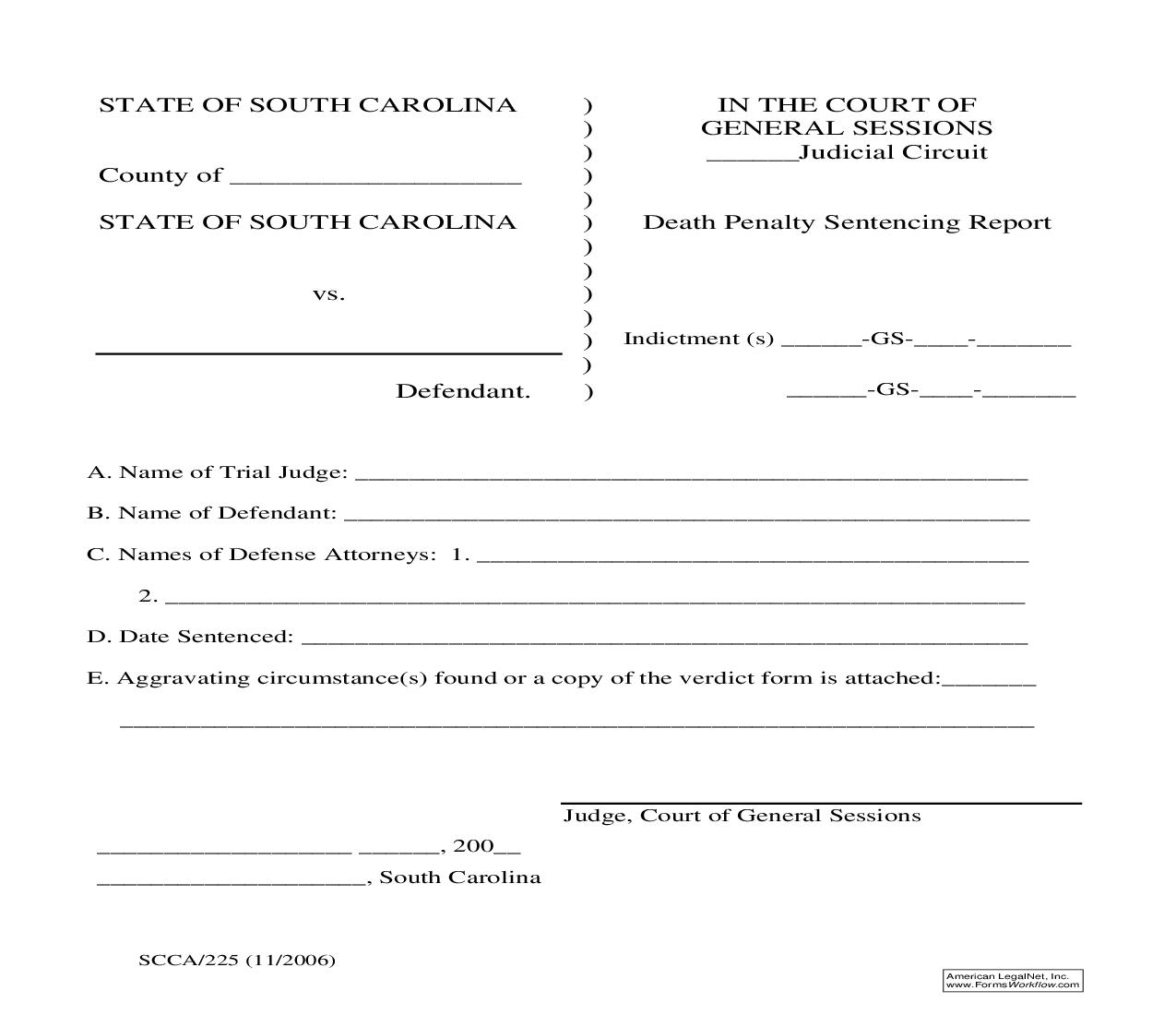 Death Penalty Sentencing Report {SCCA-225} | Pdf Fpdf Doc Docx | South Carolina