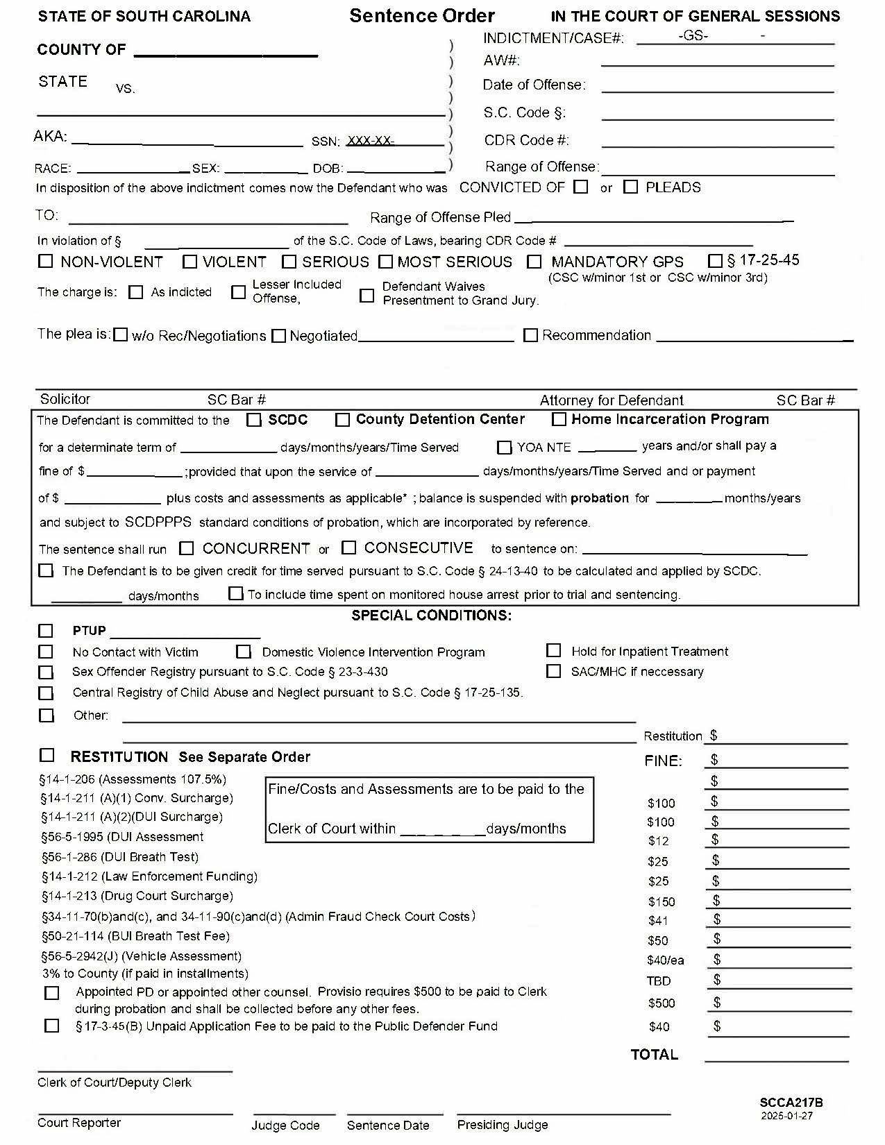Sentence Order {SCCA217B} | Pdf Fpdf Doc Docx | South Carolina