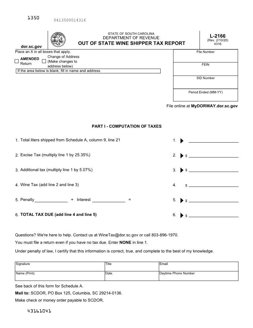 Out Of State Wine Shipper Tax Report {L-2166} | Pdf Fpdf Docx | South Carolina