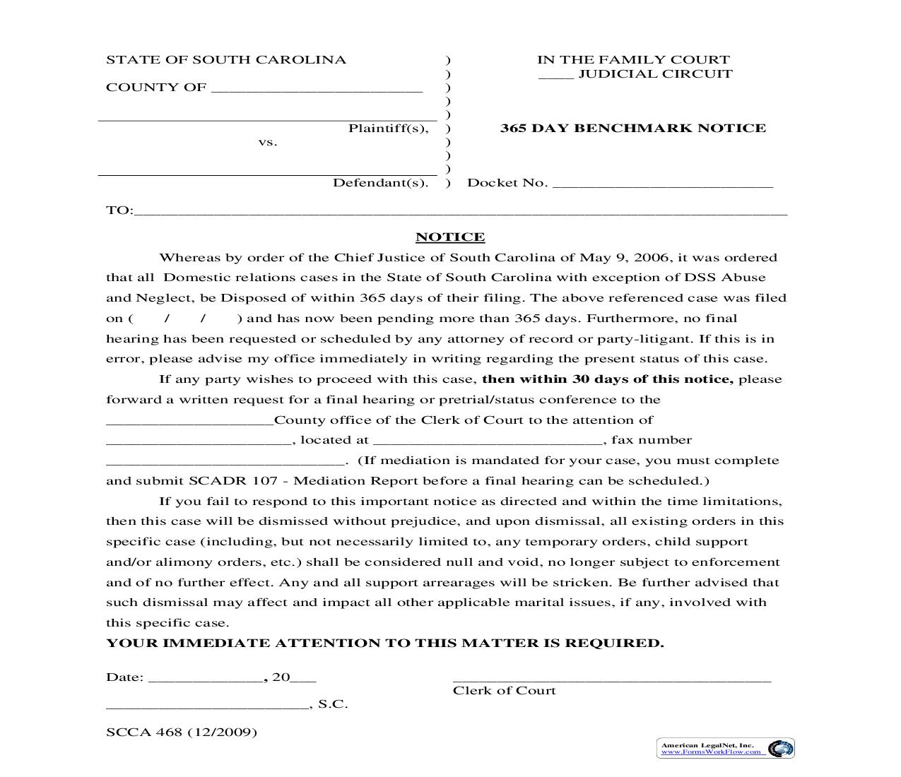 365 Benchmark Notice {SCCA-468} | Pdf Fpdf Doc Docx | South Carolina