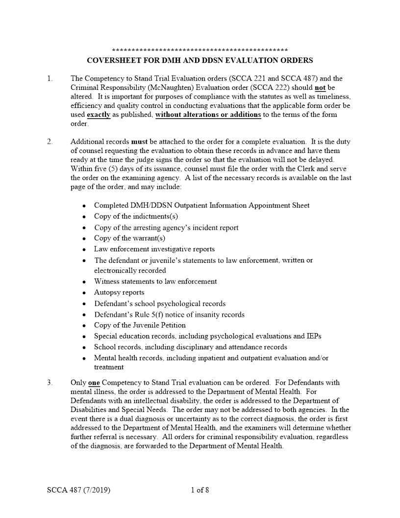 Order For Competency To Stand Trial Evaluation {SCCA-487} | Pdf Fpdf Doc Docx | South Carolina