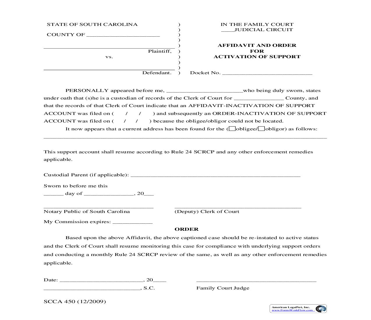 Verified Statement Of Facts For Registration Of Foreign Support Order Under UIFSA {SCCA-450} | Pdf Fpdf Doc Docx | South Carolina