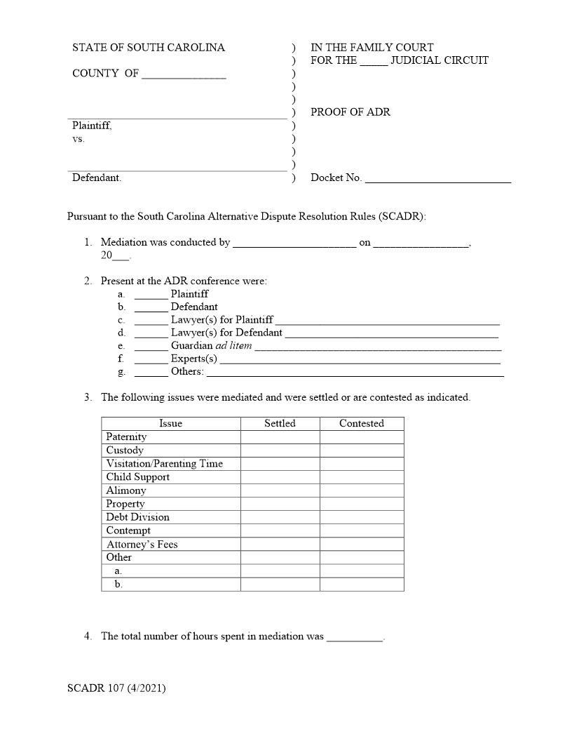 Proof Of ADR {SCADR107} | Pdf Fpdf Docx | South Carolina