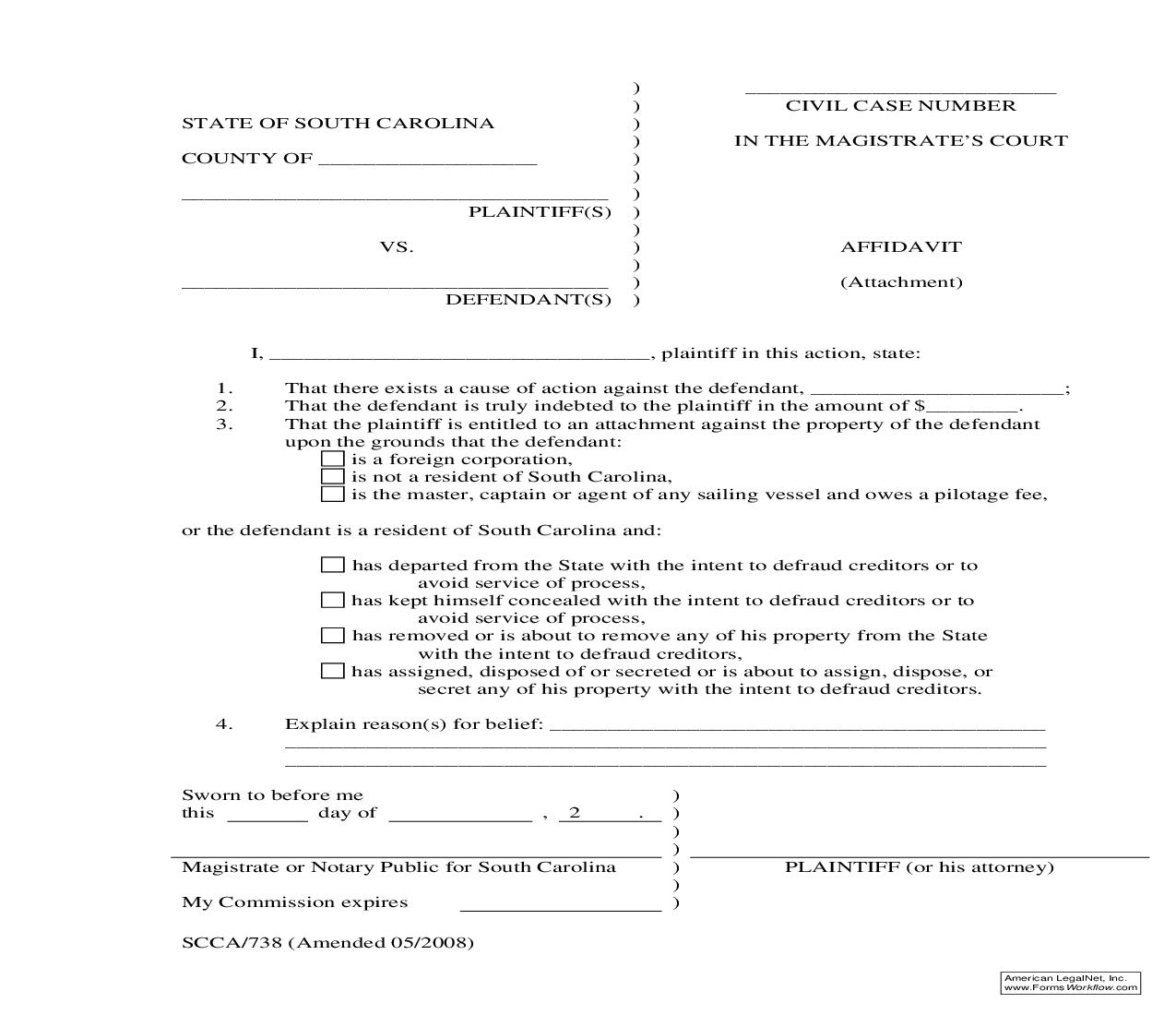 Affidavit (Attachment) {SCCA-738} | Pdf Fpdf Doc Docx | South Carolina