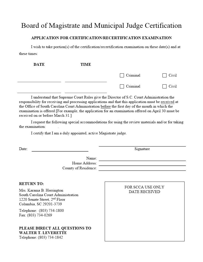 Application For Certification Or Recertification Examination {APP_EXAM} | Pdf Fpdf Doc Docx | South Carolina