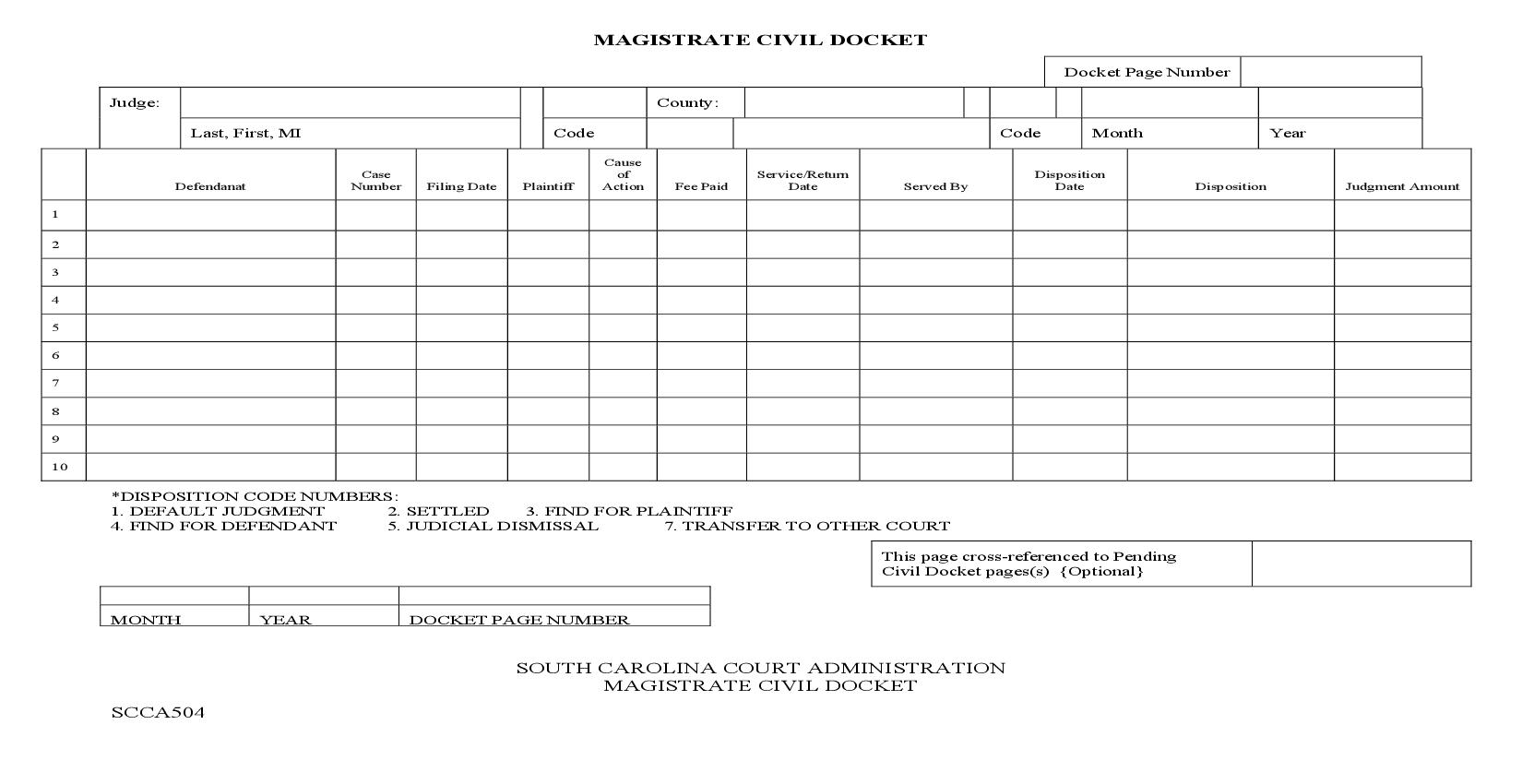Civil Docket Disposed {SCCA-504} | Pdf Fpdf Doc Docx | South Carolina