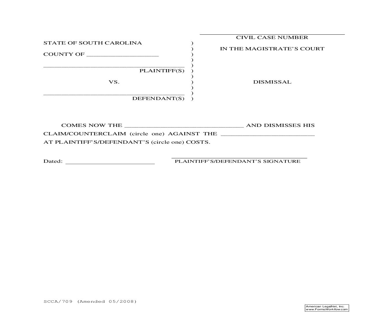 Dismissal {SCCA-709} | Pdf Fpdf Doc Docx | South Carolina