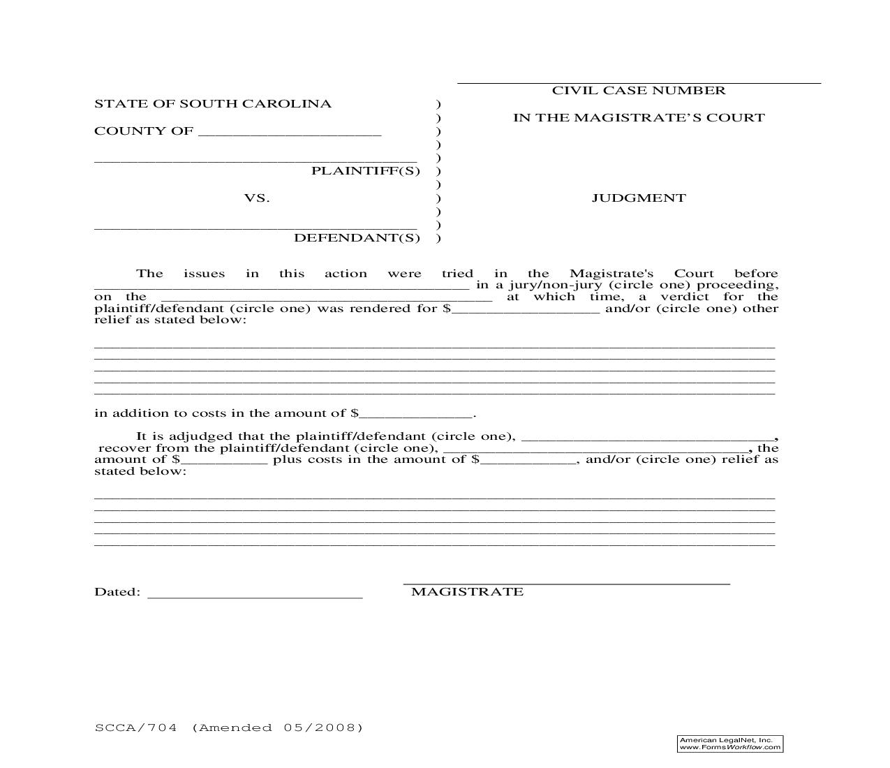 Judgment {SCCA-704} | Pdf Fpdf Doc Docx | South Carolina