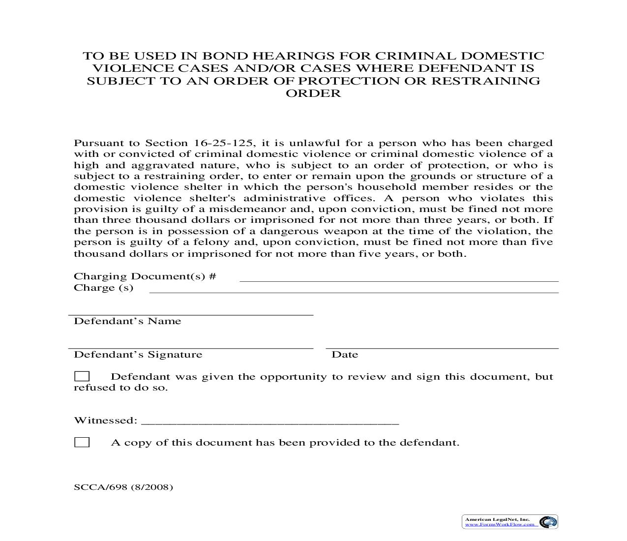 Notice Of Trespass On DV Shelter {SCCA-698} | Pdf Fpdf Doc Docx | South Carolina