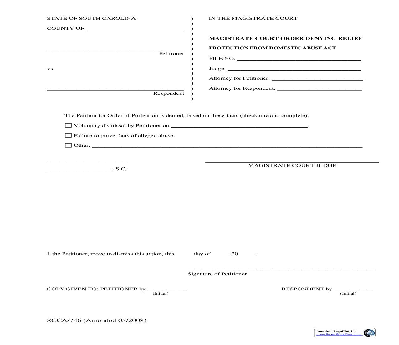 Order Denying Relief {SCCA-746} | Pdf Fpdf Doc Docx | South Carolina