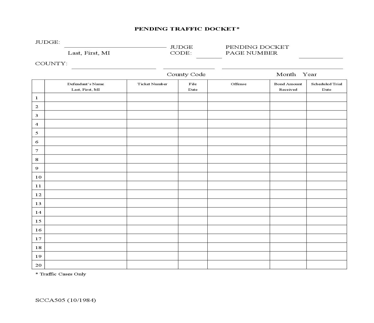Pending Traffic Docket {SCCA-505} | Pdf Fpdf Doc Docx | South Carolina
