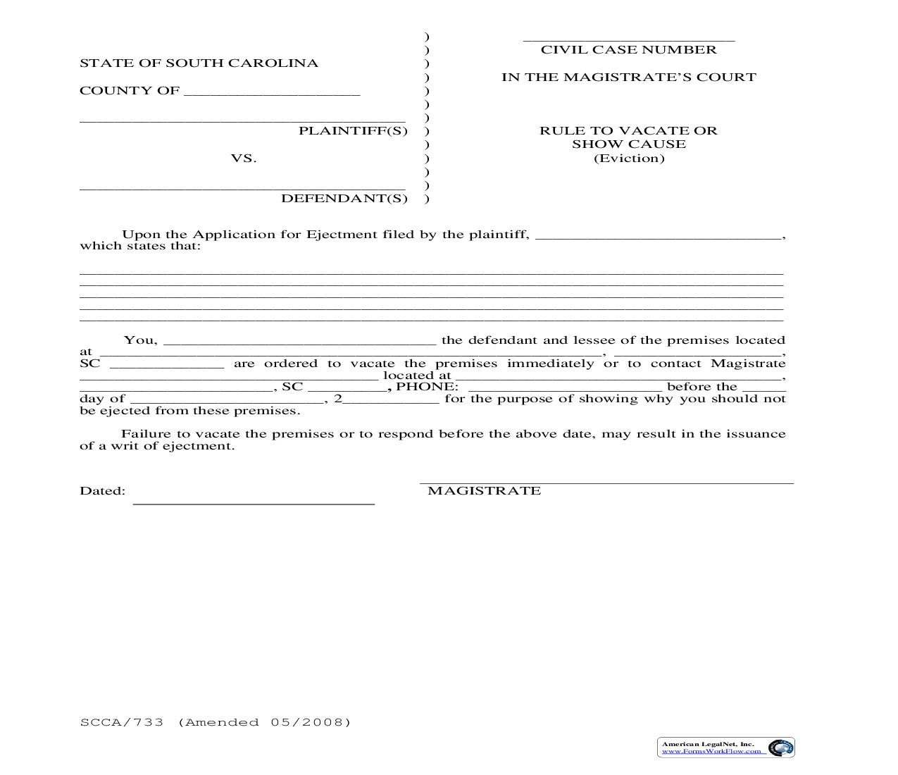 Rule To Rule Vacate Or Show Cause {SCCA-733} |  | South Carolina