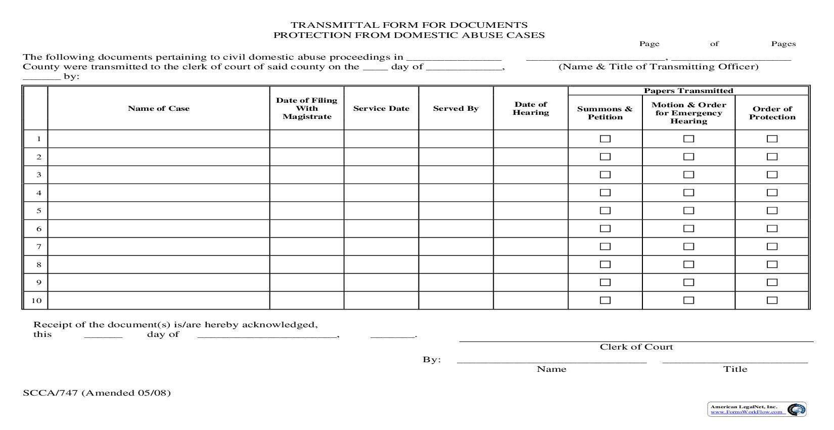 Transmittal For For Documents (Protection From Domestic Abuse Cases) {SCCA-747} | Pdf Fpdf Doc Docx | South Carolina