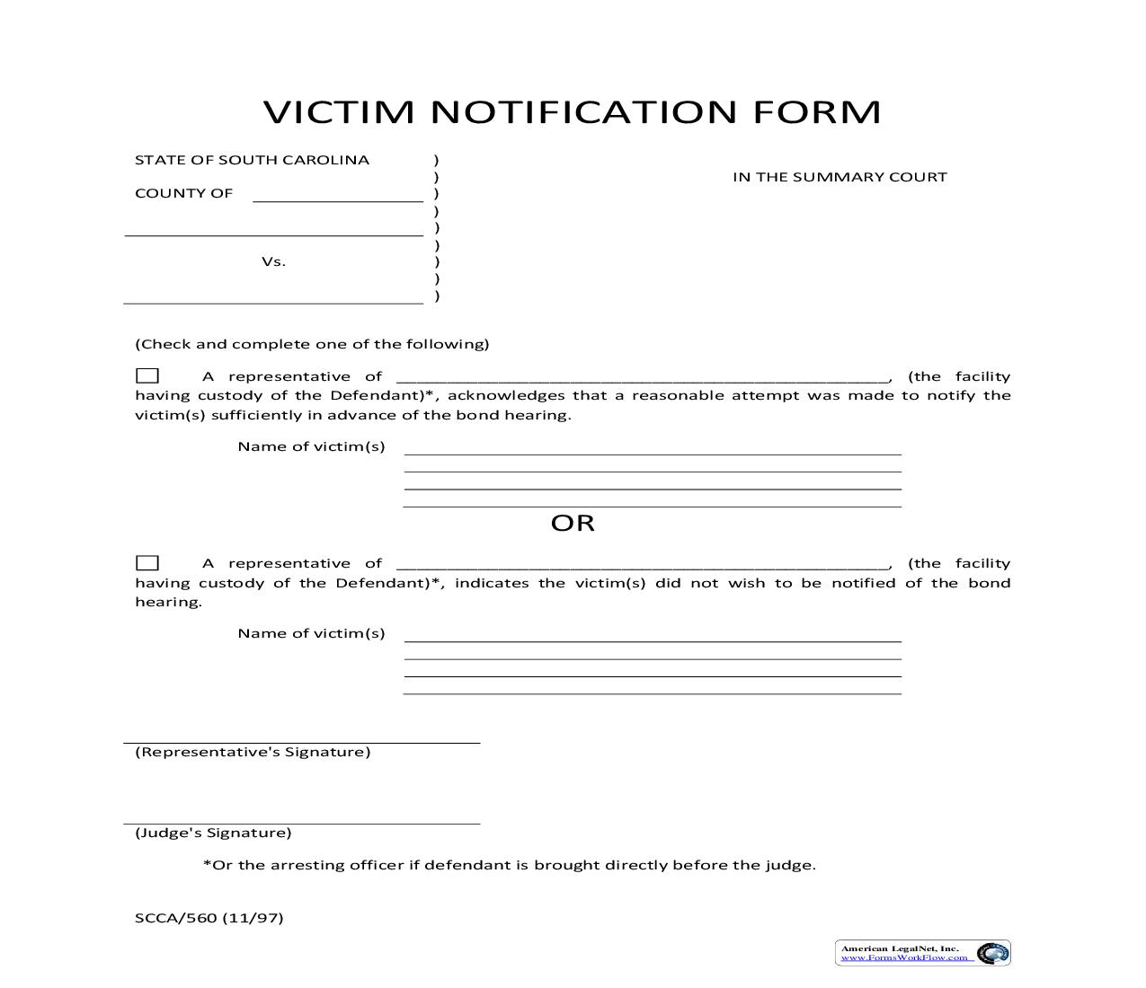Victim Notification Form {SCCA-560} | Pdf Fpdf Doc Docx | South Carolina