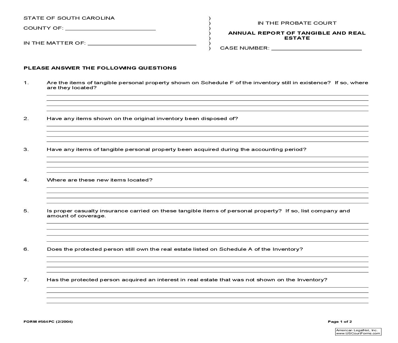 Annual Report Of Tangible And Real Estate {564PC} |  | South Carolina