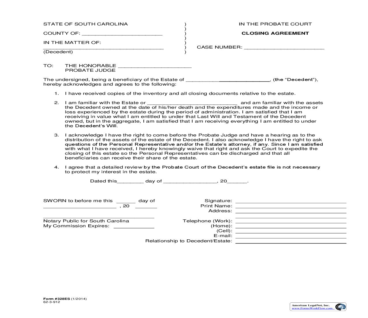 Closing Agreement {328ES} |  | South Carolina