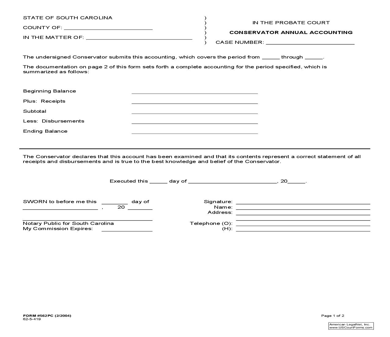Conservator Annual Accounting (Short Form) {562PC} |  | South Carolina