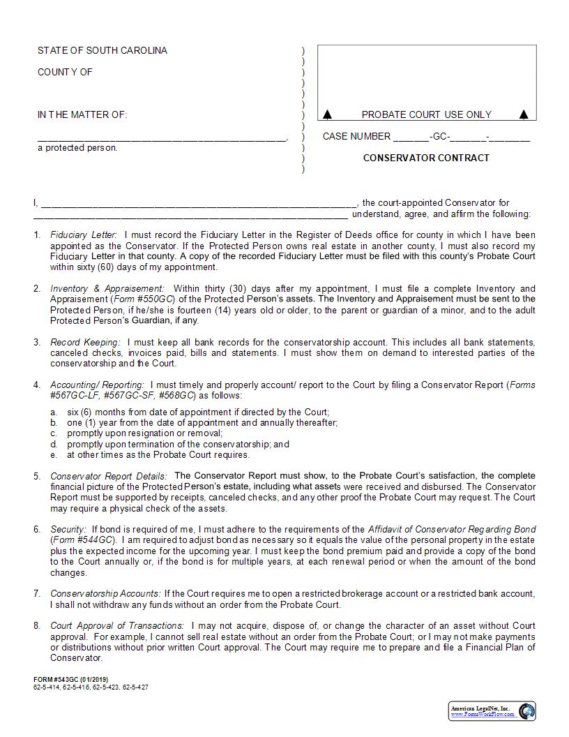 Conservator Contract {543GC} | Pdf Fpdf Docx | South Carolina