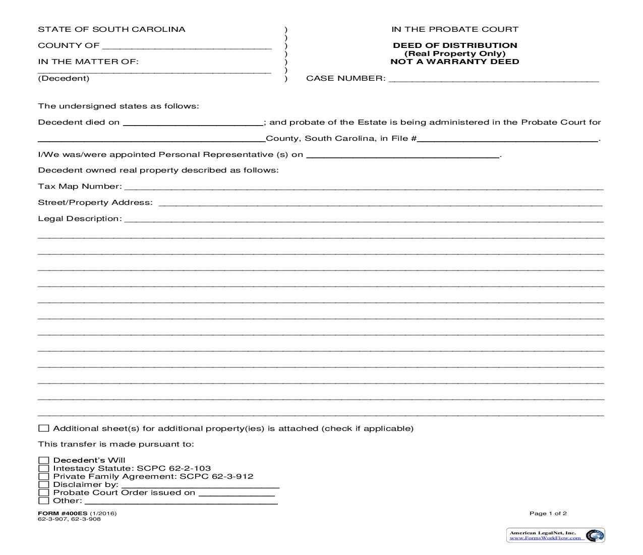 Deed Of Distribution {400ES} | Pdf Fpdf Doc Docx | South Carolina