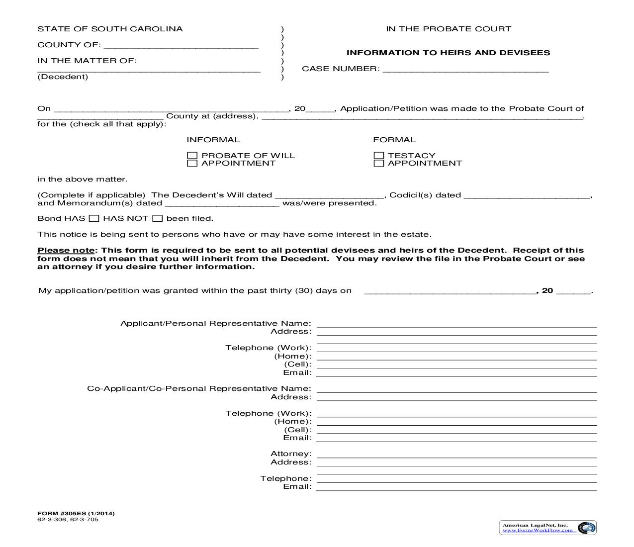 Information To Heirs And Devisees {305ES} | Pdf Fpdf Doc Docx | South Carolina