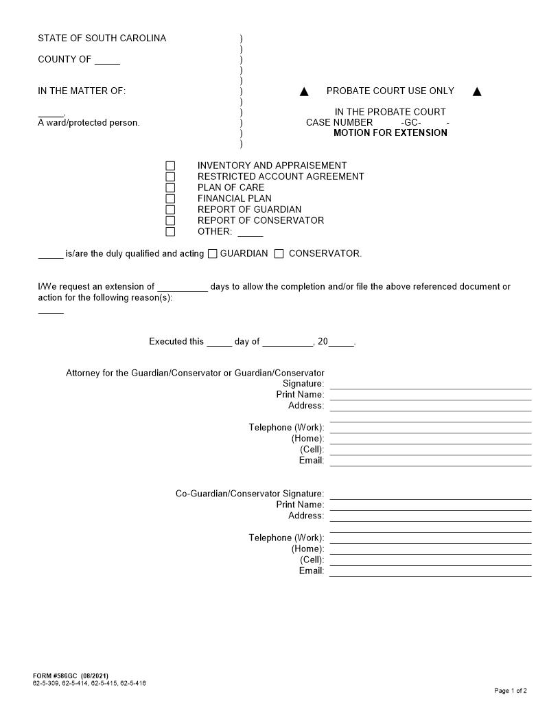 Motion For Extension {586GC} | Pdf Fpdf Docx | South Carolina