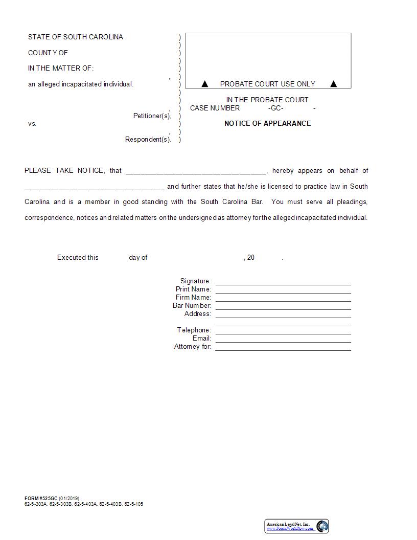 Notice Of Appearance {525GC} | Pdf Fpdf Docx | South Carolina
