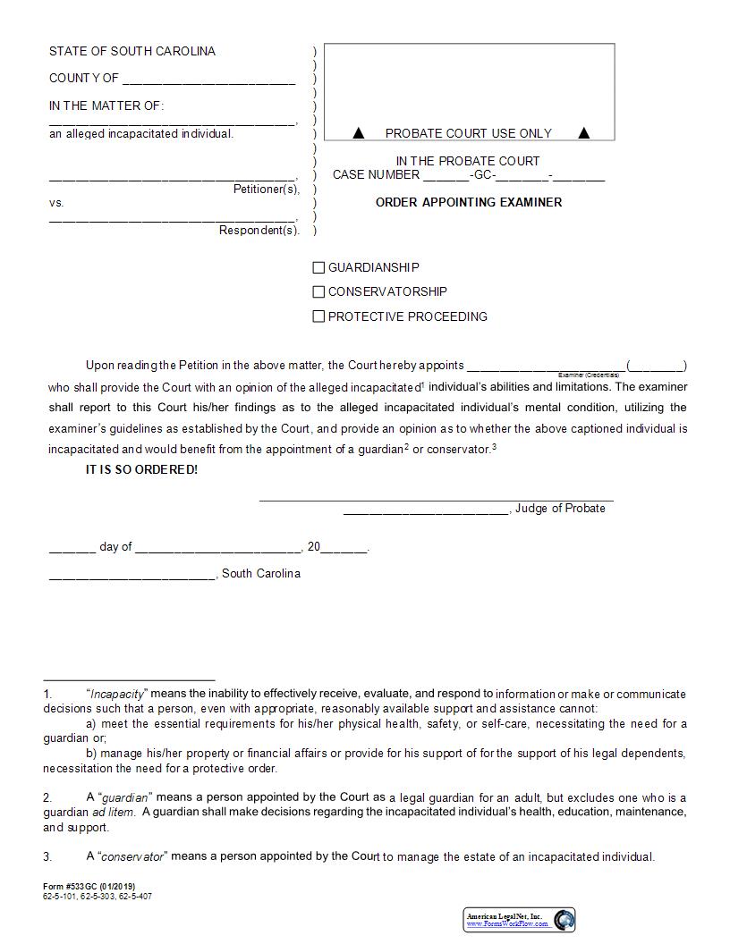Order Appointing Examiner {533GC} | Pdf Fpdf Docx | South Carolina