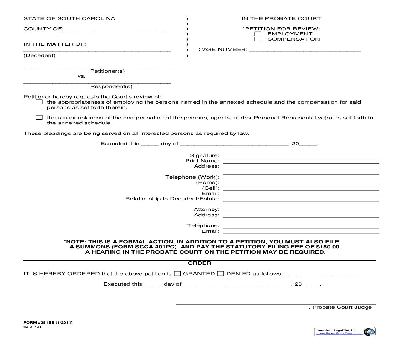 Petition For Review Of Employment-Compensation {381ES} | Pdf Fpdf Doc Docx | South Carolina