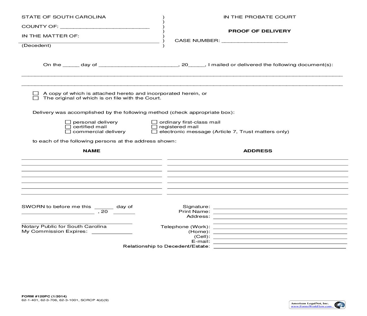 Proof Of Delivery {120PC} | Pdf Fpdf Doc Docx | South Carolina