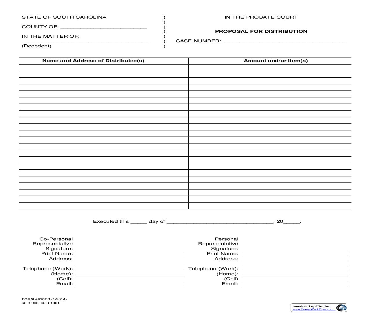 Proposal For Distribution {410ES} | Pdf Fpdf Doc Docx | South Carolina