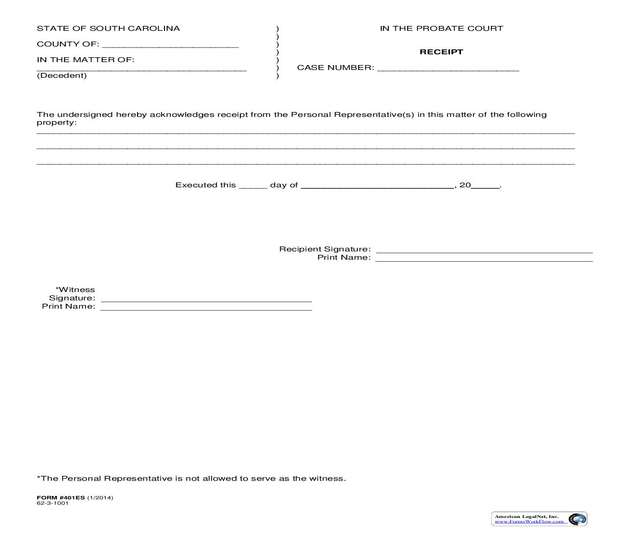 Receipt {401ES} | Pdf Fpdf Doc Docx | South Carolina