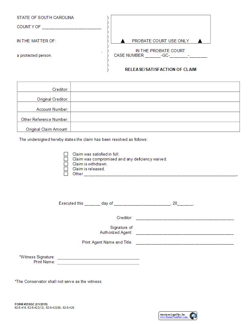 Release-Satisfaction Of Claim {559GC} | Pdf Fpdf Docx | South Carolina