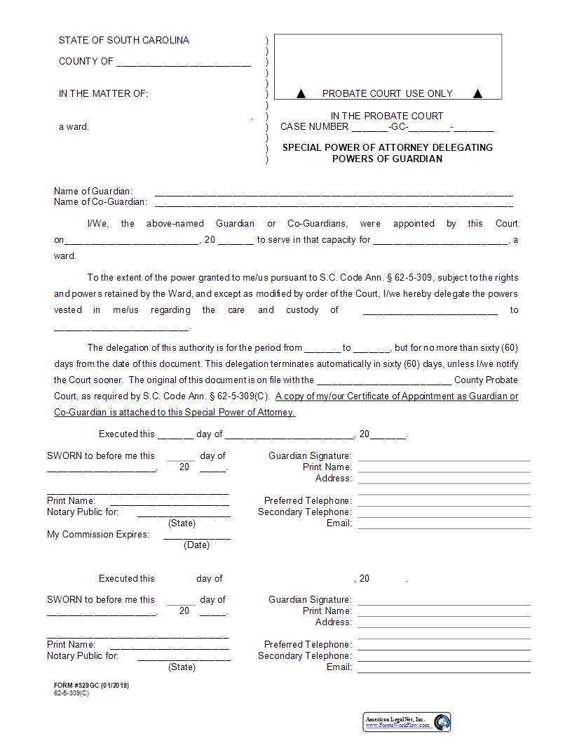 Special Power Of Attorney Delegating Powers Of Guardian {529GC} | Pdf Fpdf Docx | South Carolina