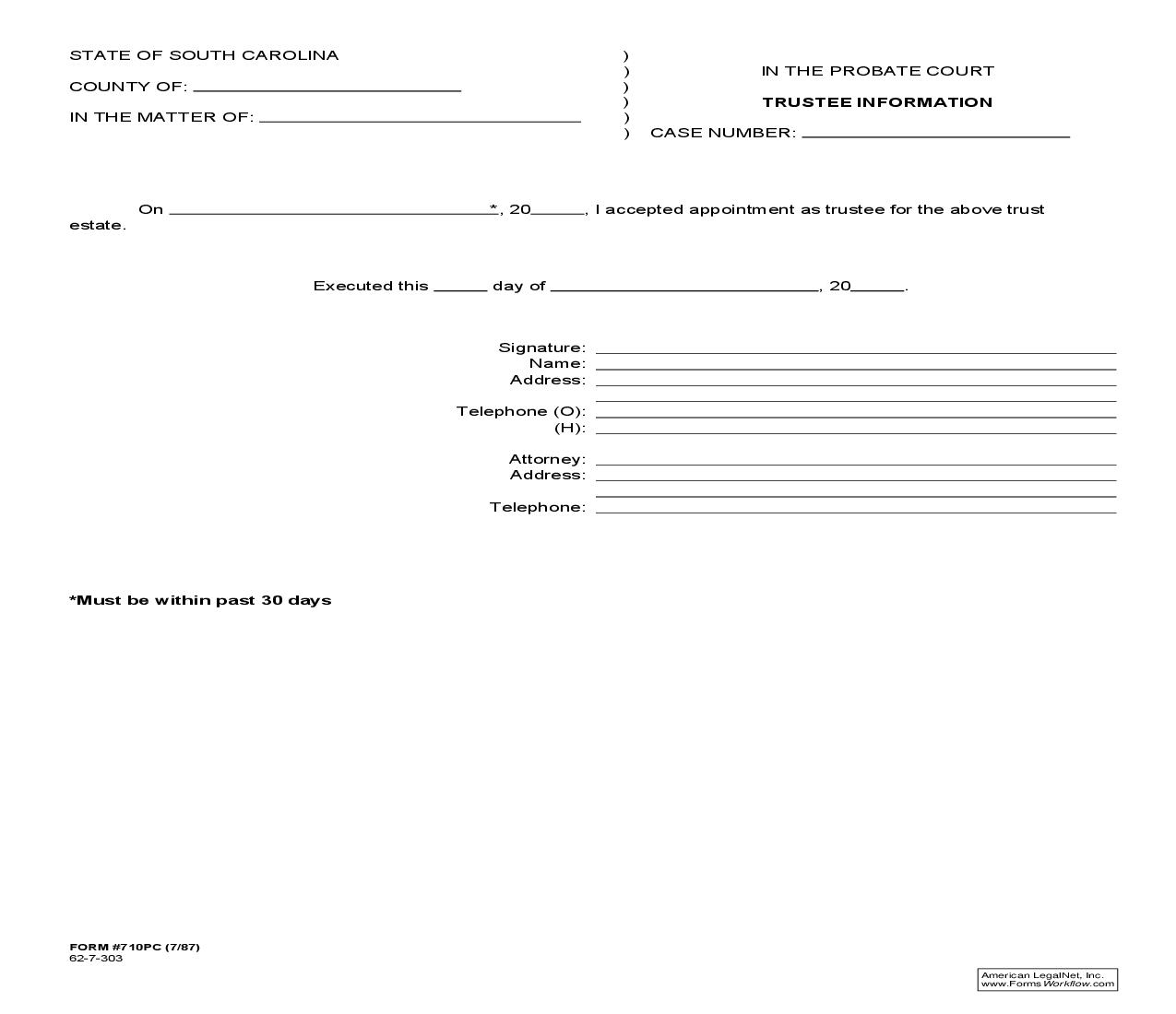 Trustee Information {710PC} | Pdf Fpdf Doc Docx | South Carolina