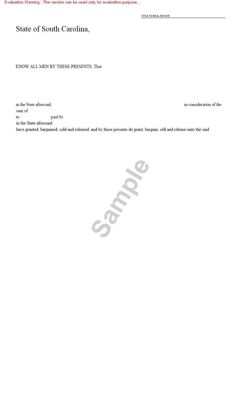 Title To Real Estate | Pdf Fpdf Doc Docx | South Carolina