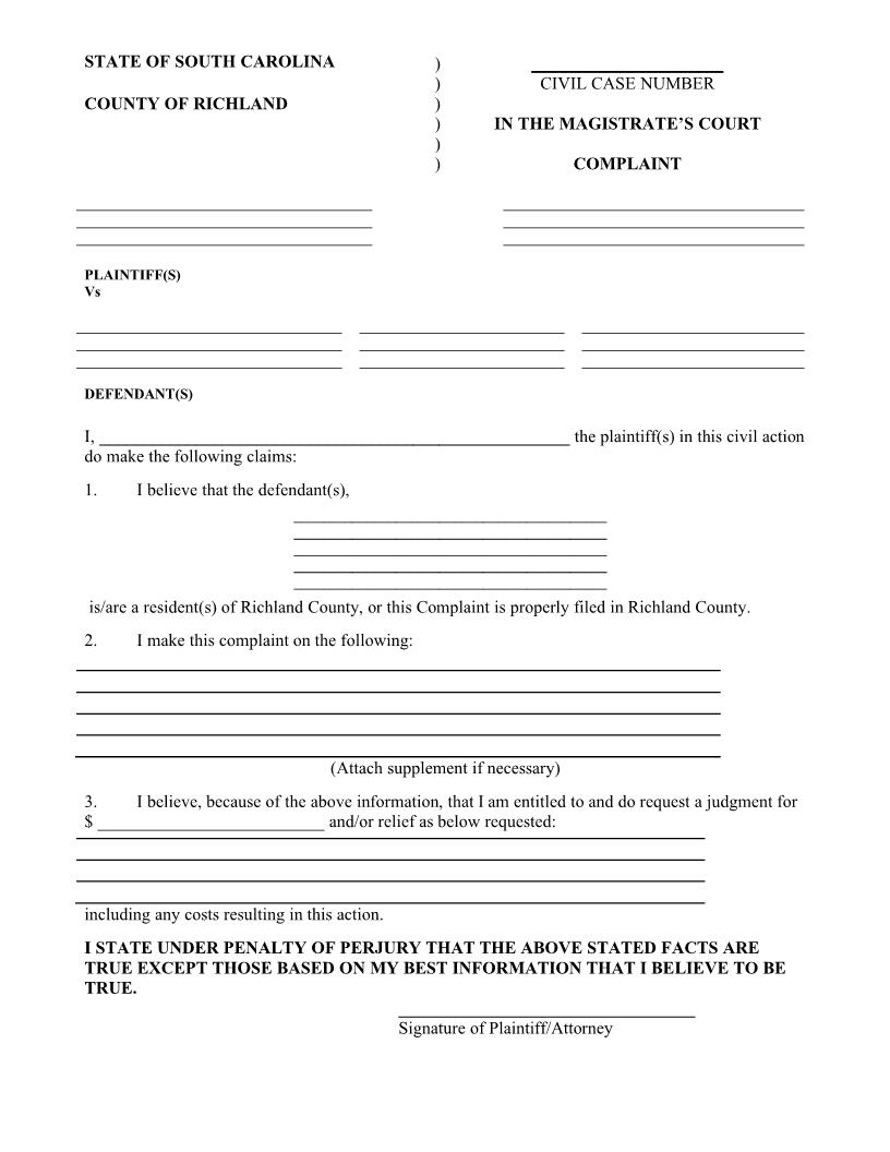 Complaint | Pdf Fpdf Docx | South Carolina