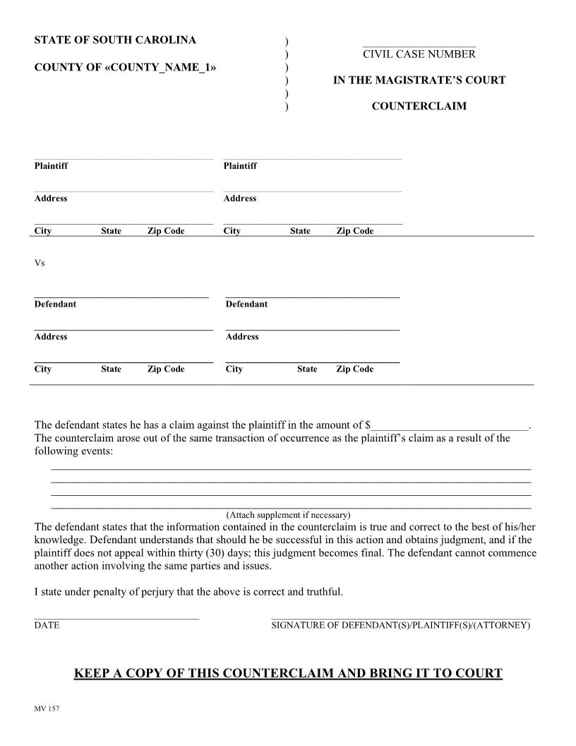 Counterclaim | Pdf Fpdf Docx | South Carolina