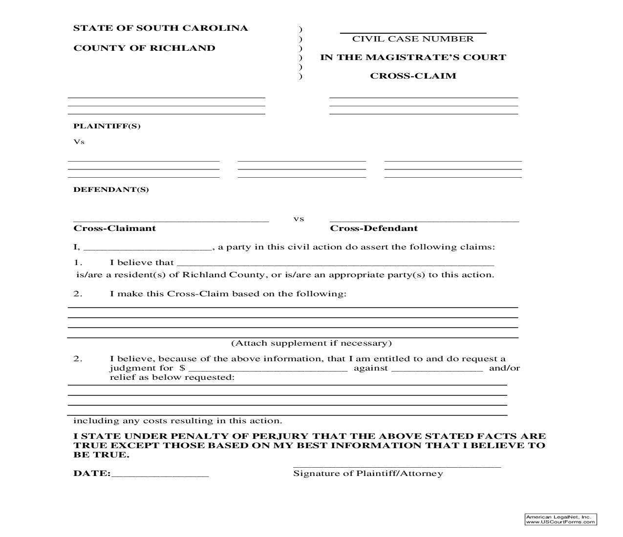 Cross-Claim | Pdf Fpdf Doc Docx | South Carolina