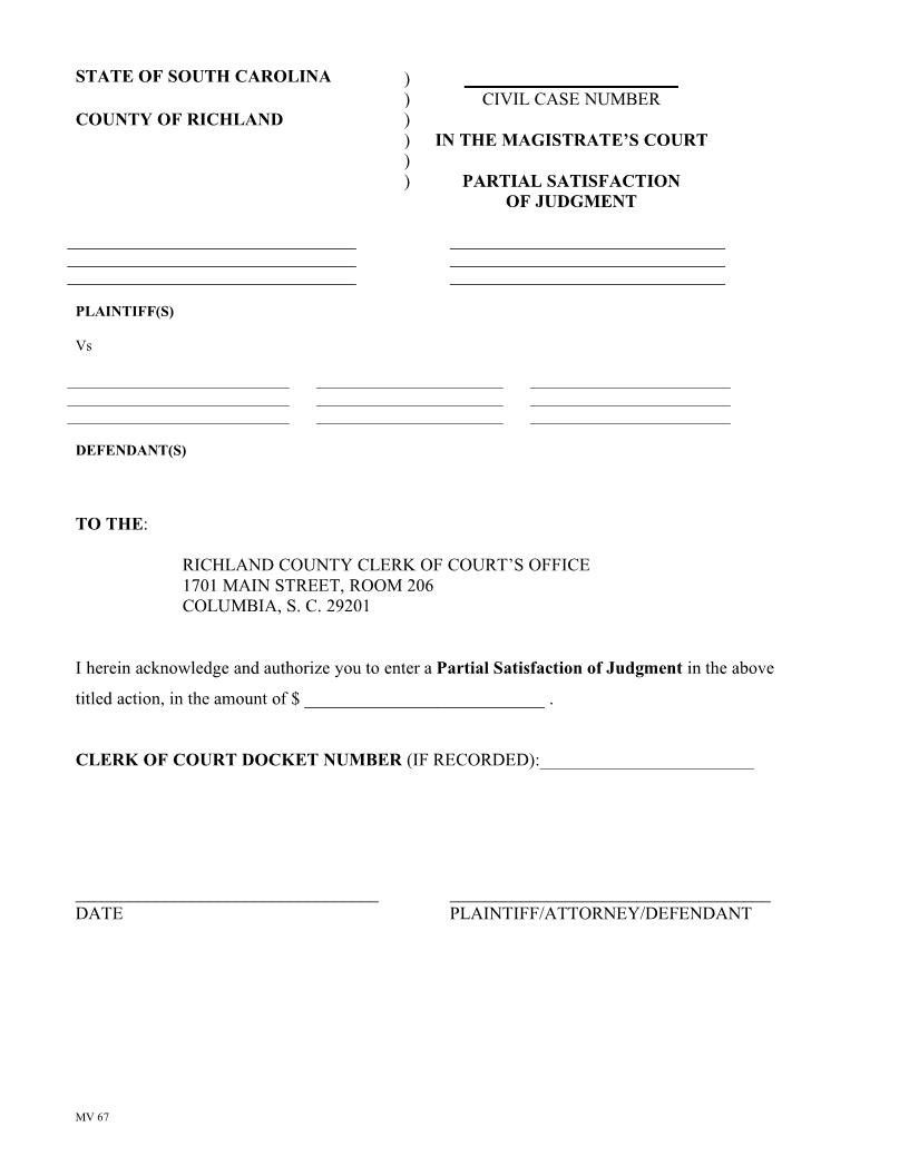 Partial Satisfaction Of Judgment | Pdf Fpdf Docx | South Carolina