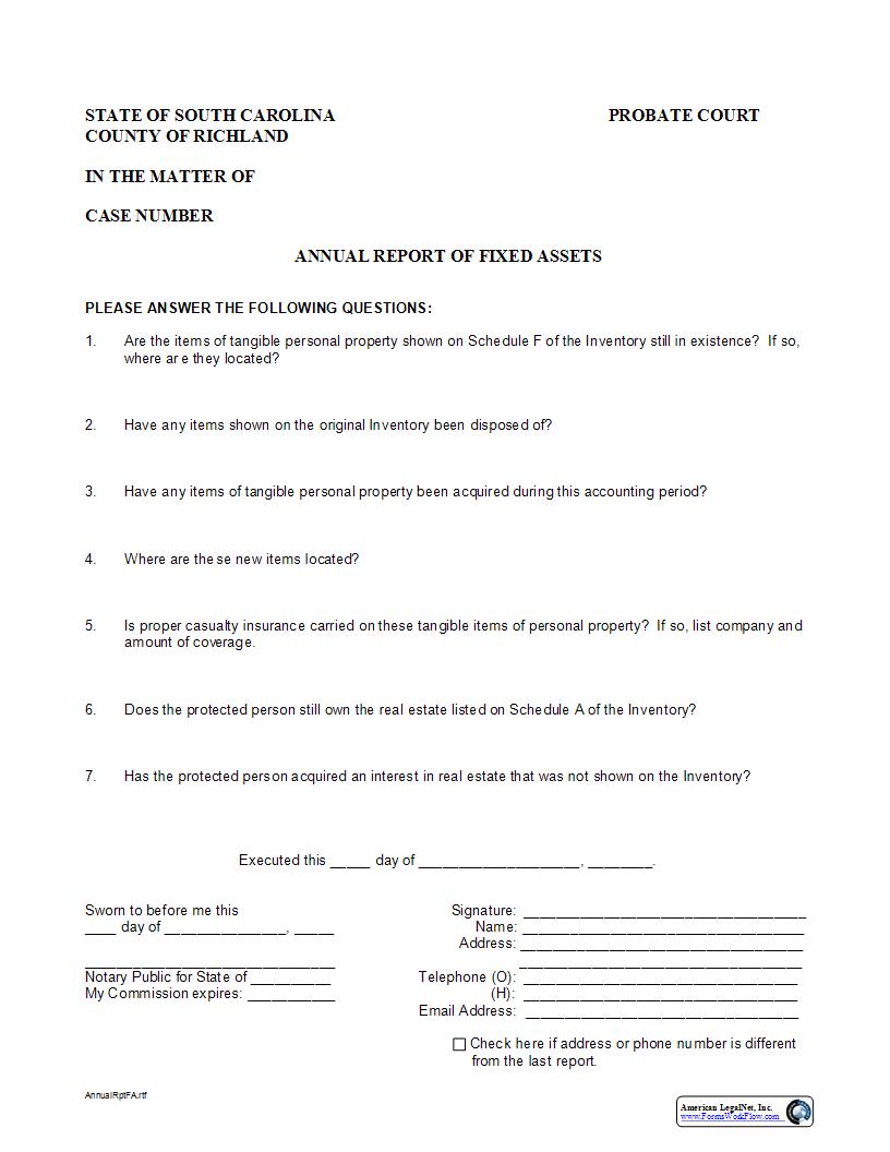 Annual Report Of Fixed Assets | Pdf Fpdf Docx | South Carolina