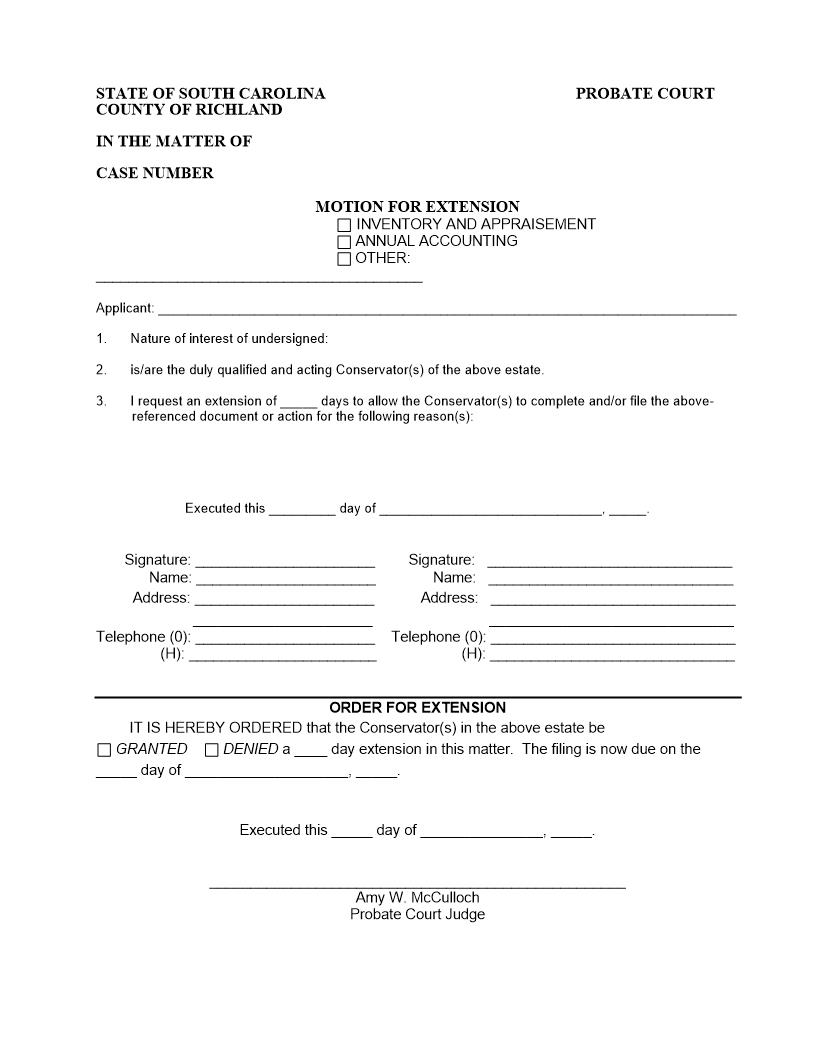 Motion For Extension | Pdf Fpdf Docx | South Carolina