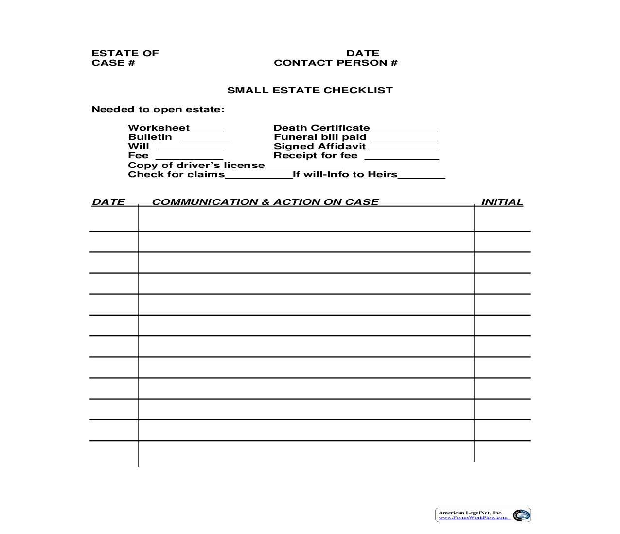 Small Estate Checklist | Pdf Fpdf Doc Docx | South Carolina