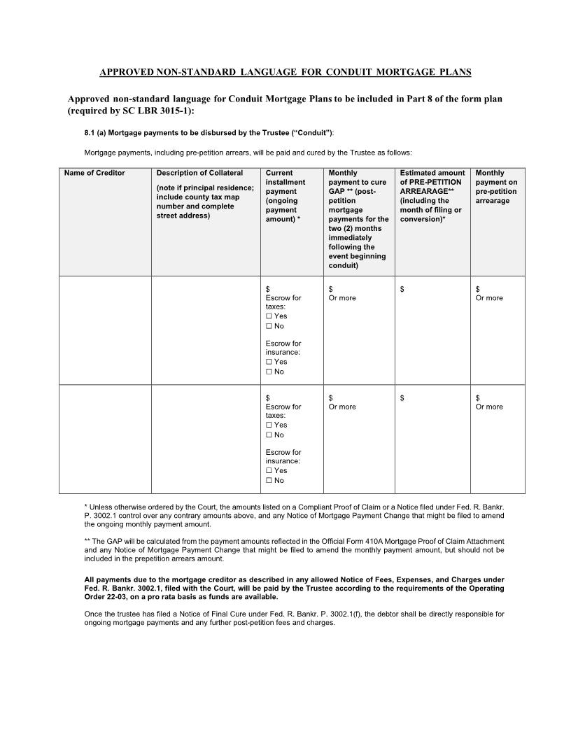 Approved Non-Standard Language For Conduit Mortgage Plans | Pdf Fpdf Docx | South Carolina
