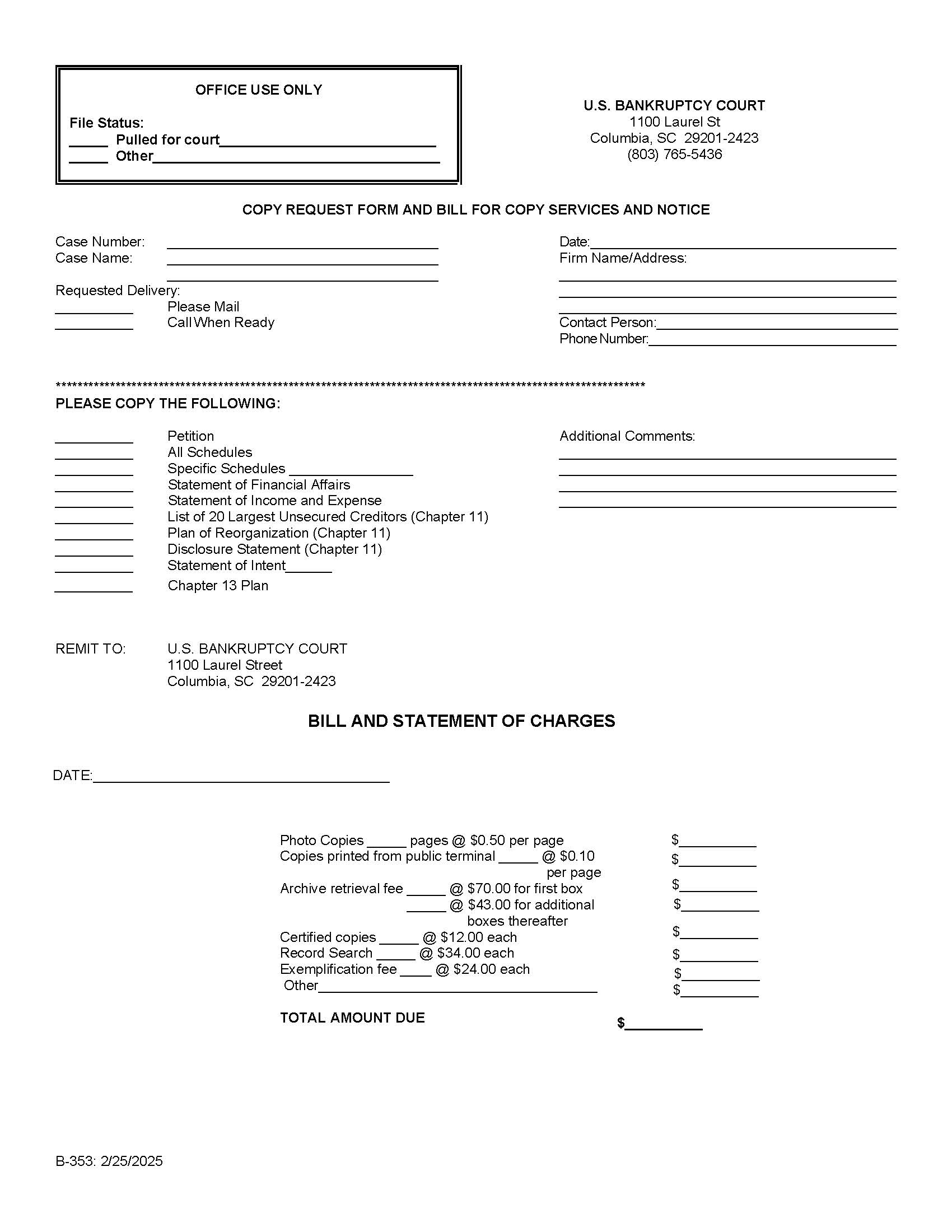 Copy Request Form And Bill For Copy Services And Notice {B-353} | Pdf Fpdf Doc Docx | South Carolina